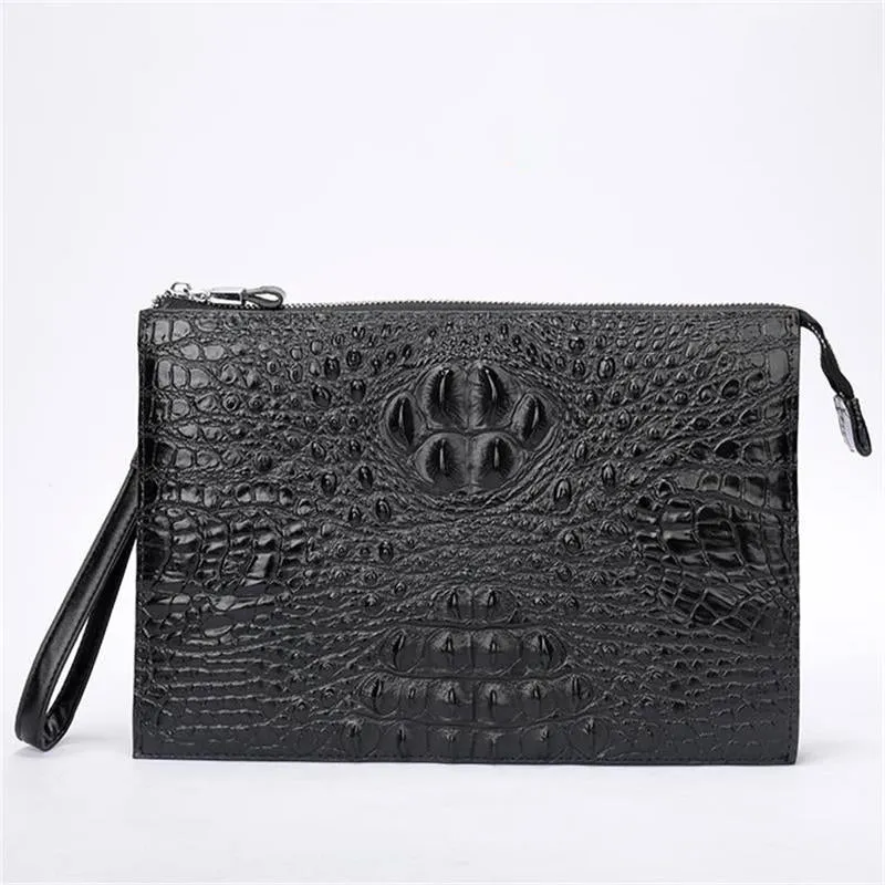 Crocodile Patterned Genuine Leather Underarm Bag for Men