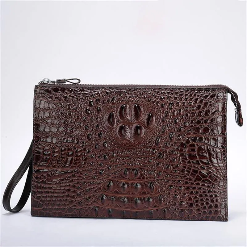 Crocodile Patterned Genuine Leather Underarm Bag for Men