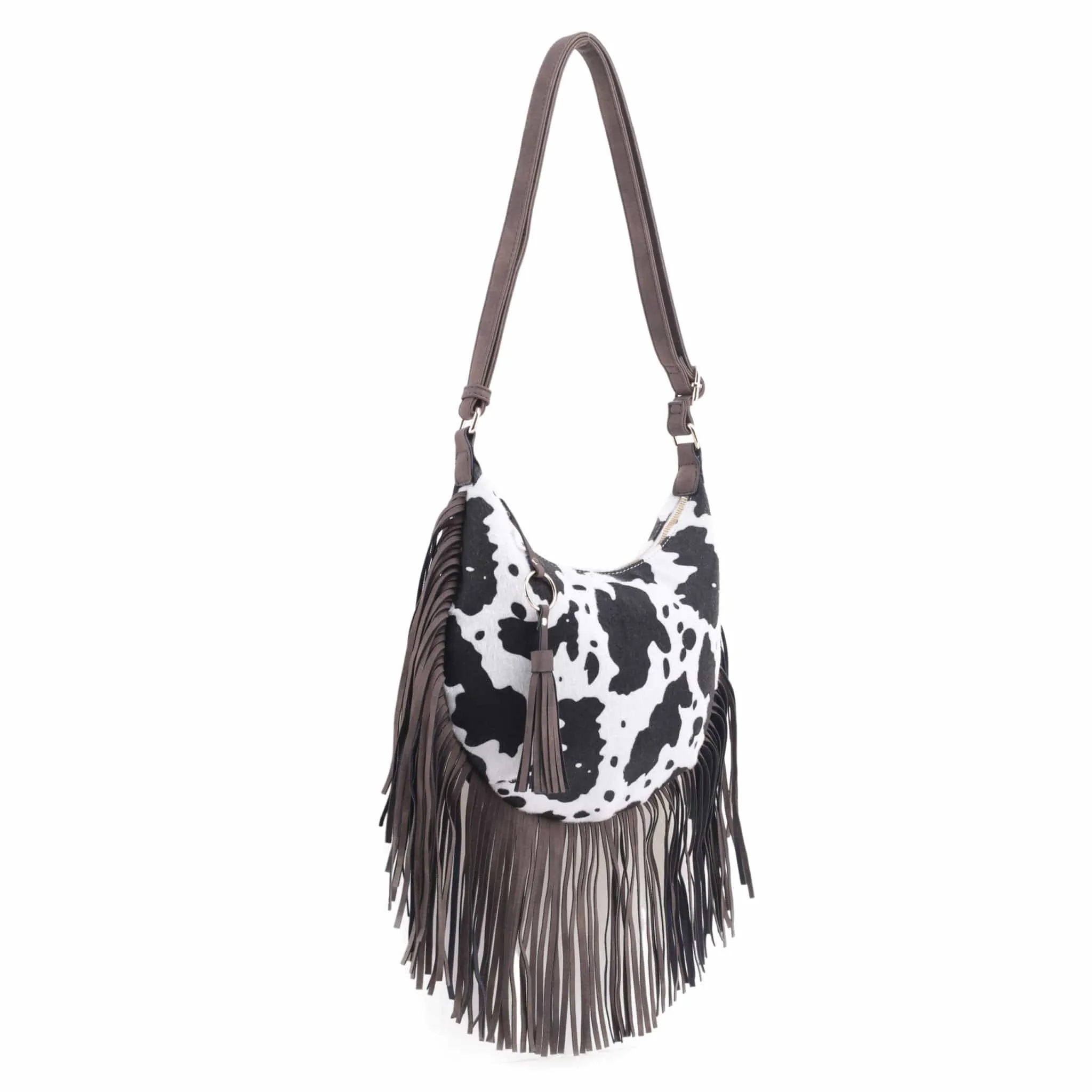 CW20309 Western Style Cow Fringe Hobo/Crossbody bag