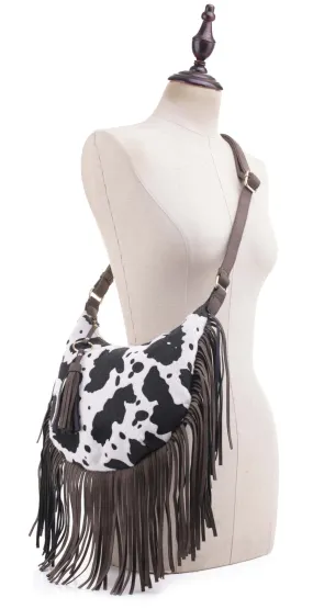 CW20309 Western Style Cow Fringe Hobo/Crossbody bag