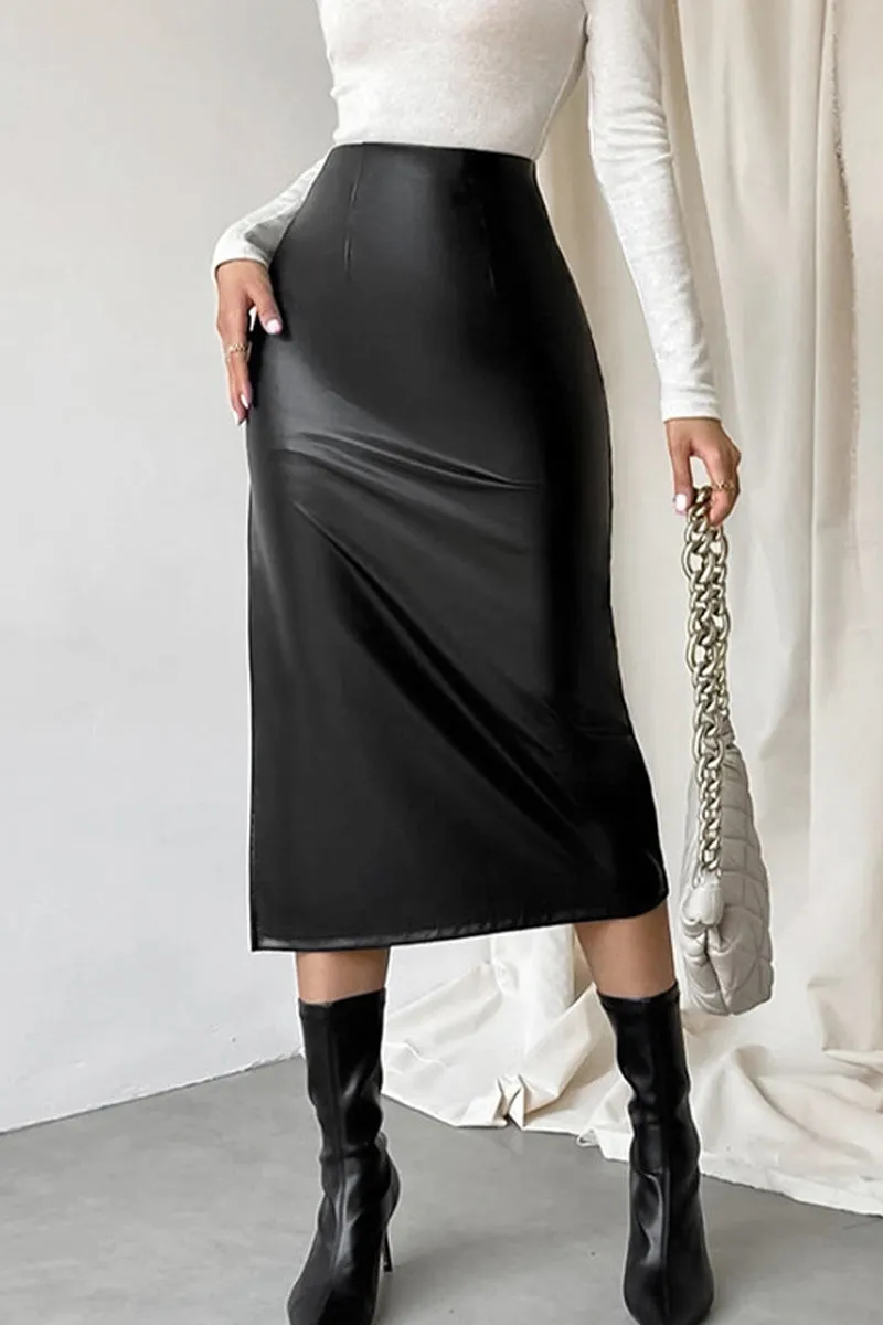 Daily Elegant Slit Loose High Waist Straight Solid Color Bottoms