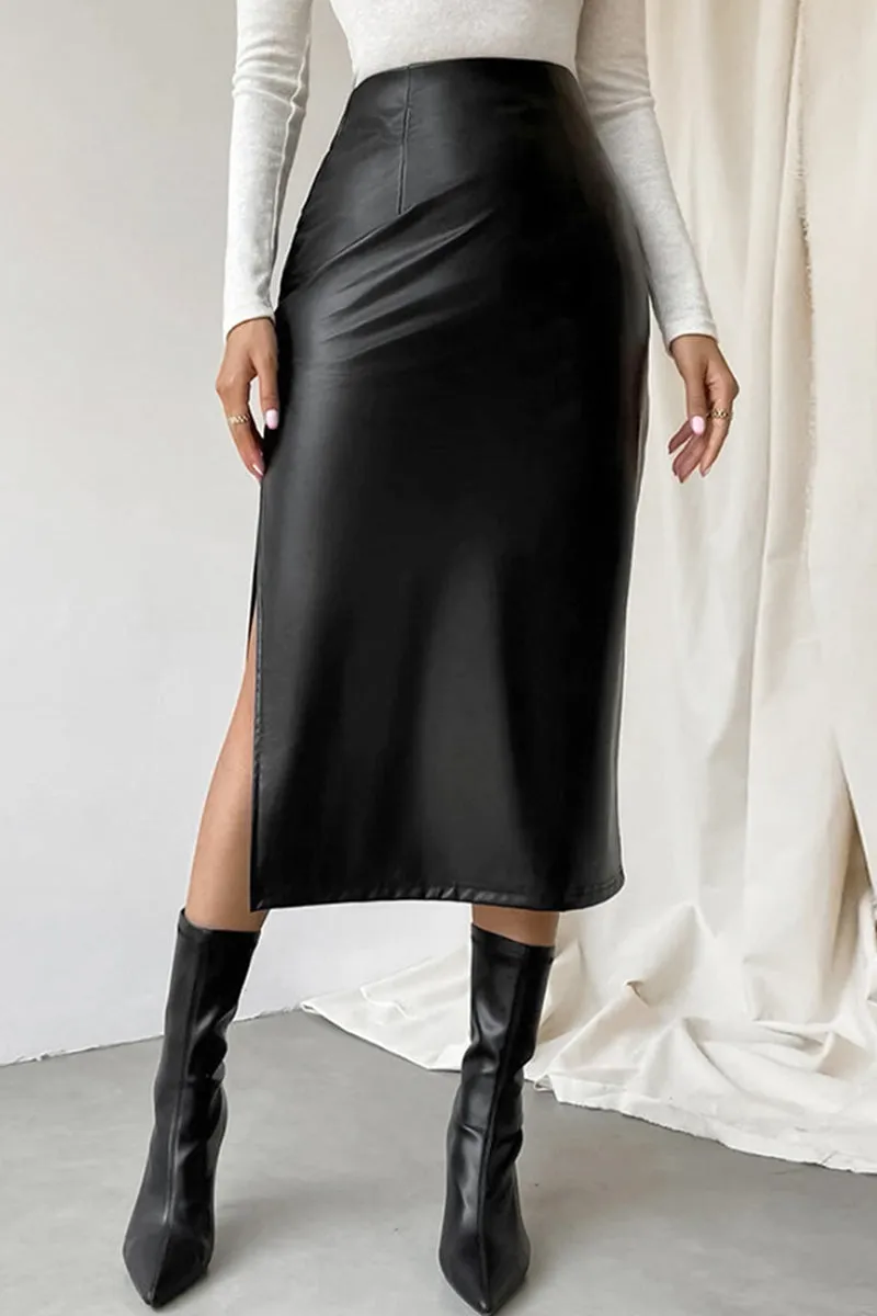 Daily Elegant Slit Loose High Waist Straight Solid Color Bottoms