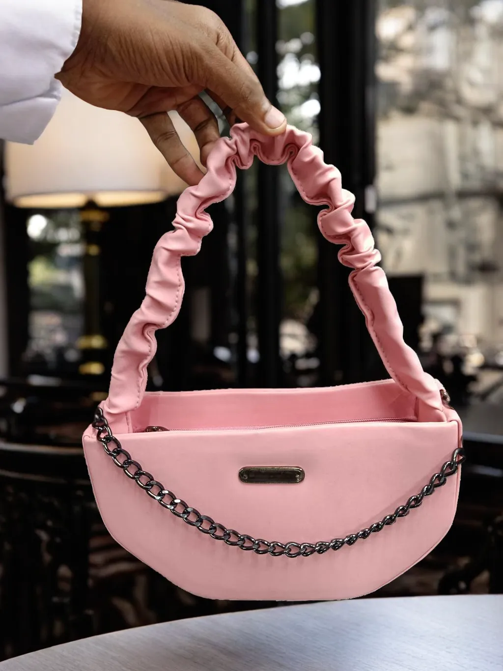 Designer Pink Crossbody Handbag with Stretchable Handle for Women & Girls