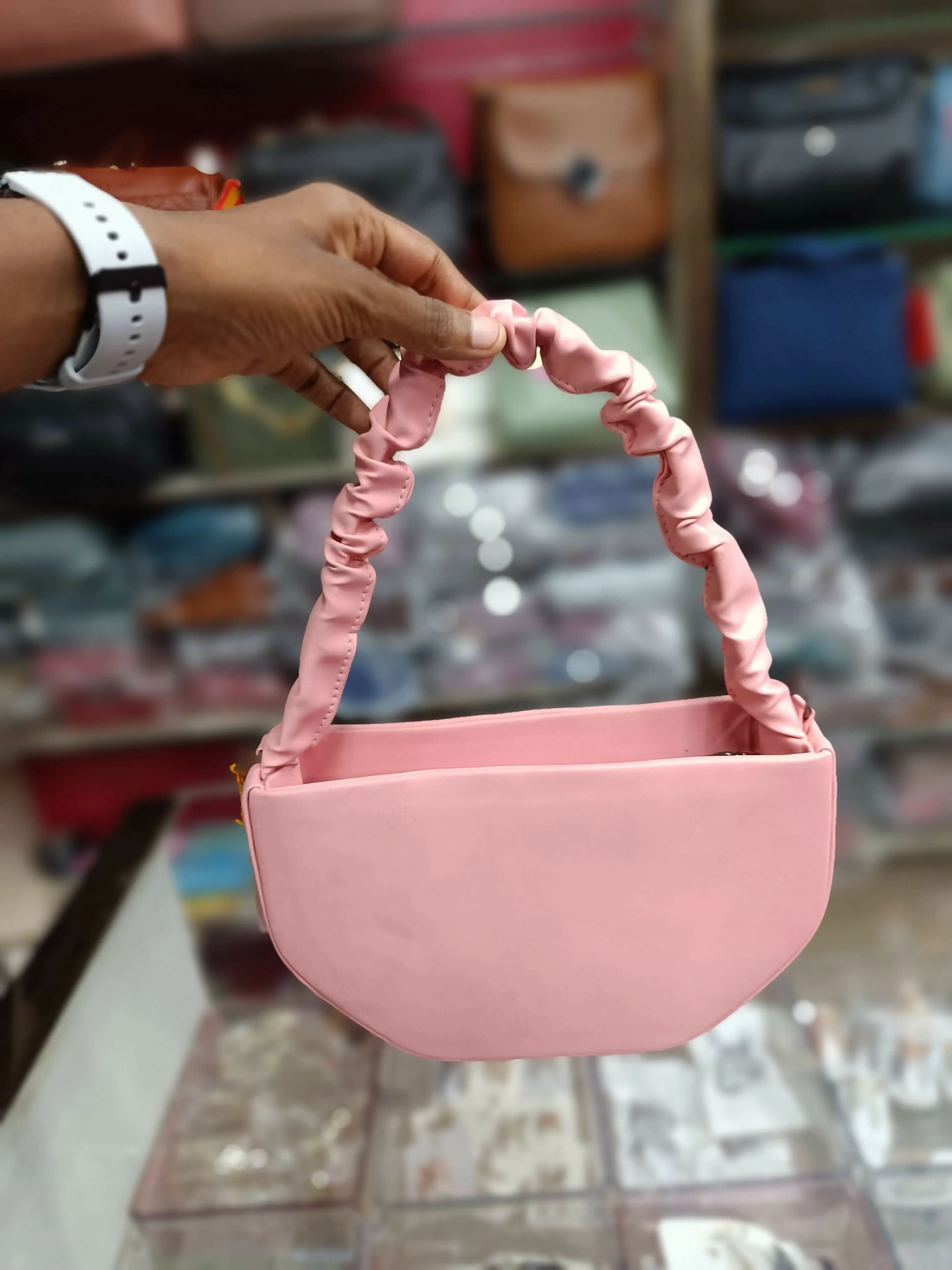 Designer Pink Crossbody Handbag with Stretchable Handle for Women & Girls