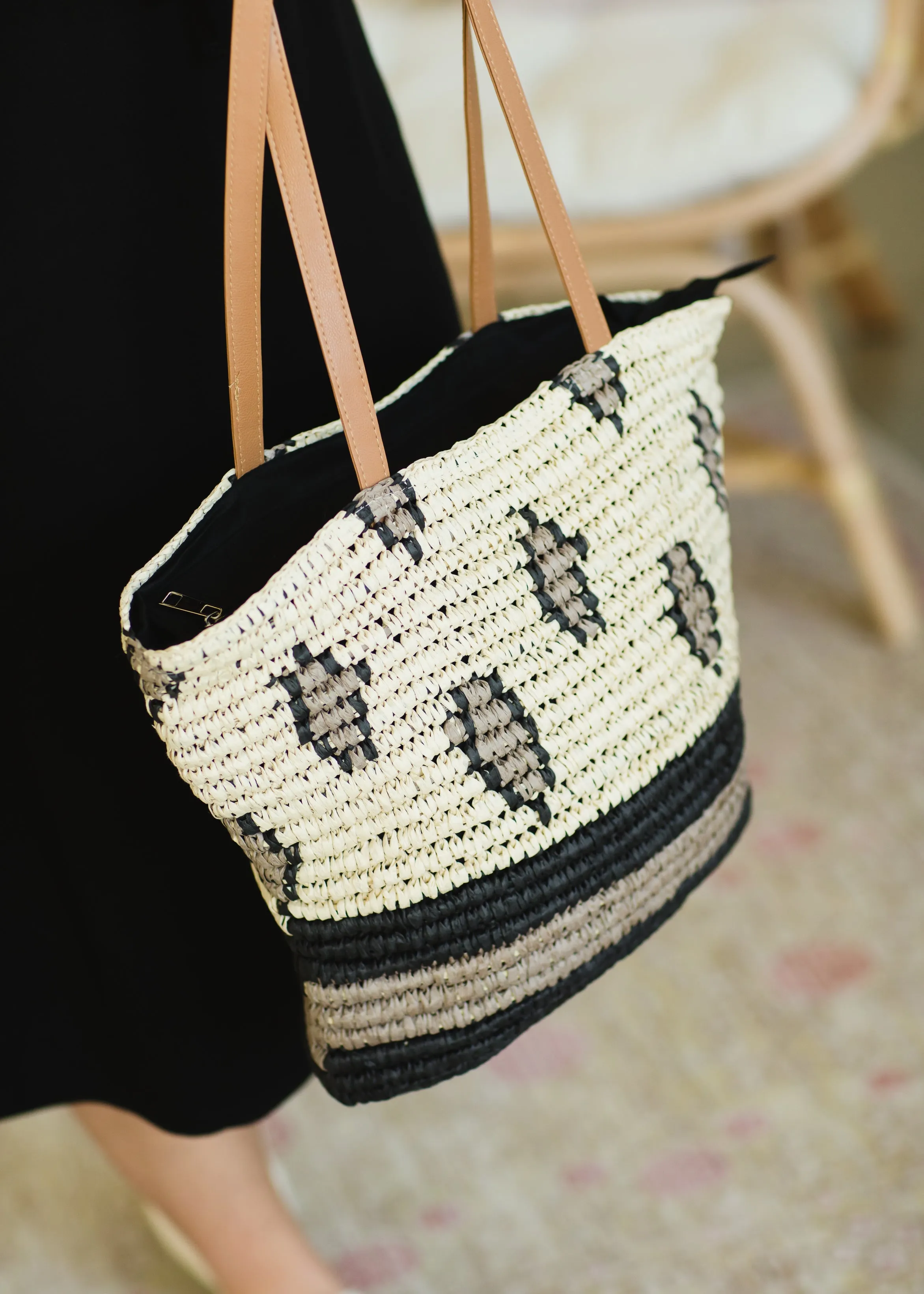 Diamond   Striped Straw Bag - FINAL SALE