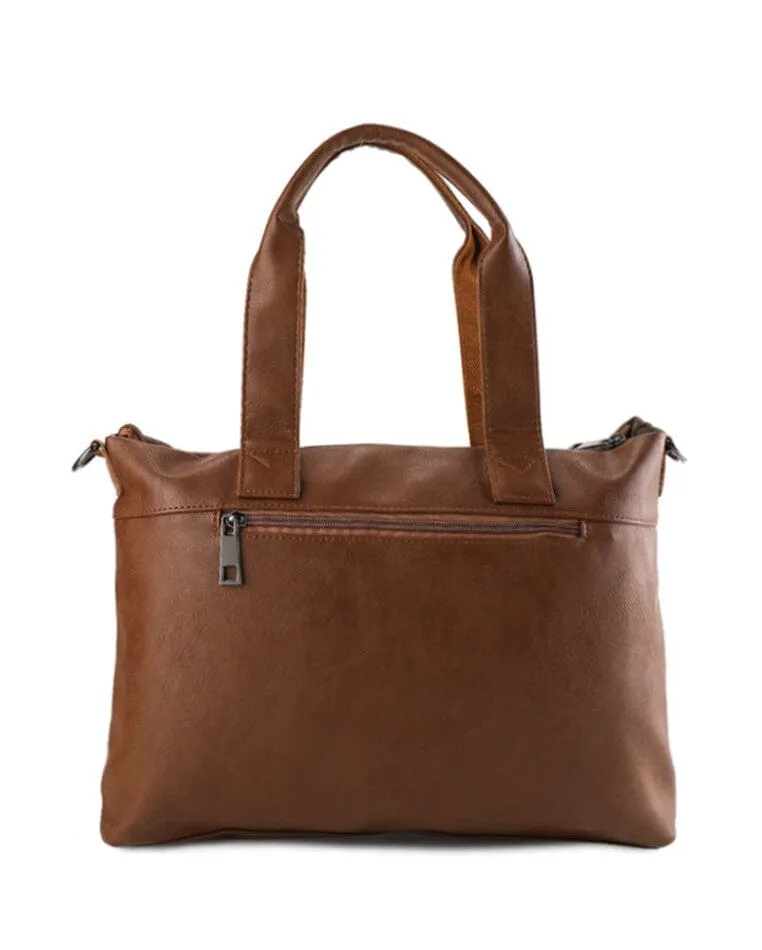 Distressed Leather Carryall Messenger Bag - Camel