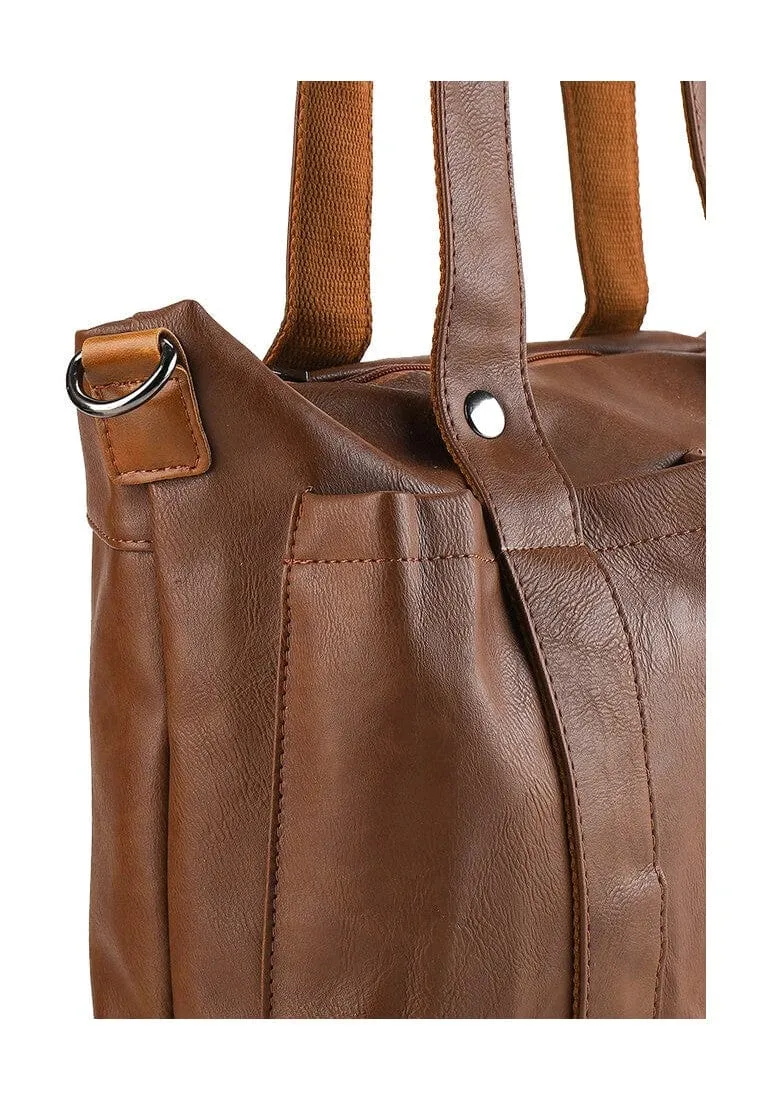 Distressed Leather Carryall Messenger Bag - Camel