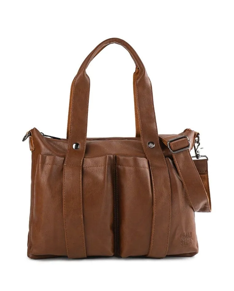 Distressed Leather Carryall Messenger Bag - Camel