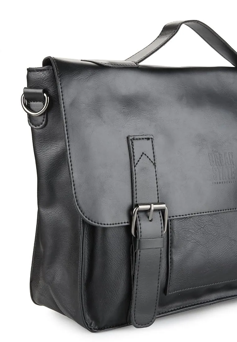 Distressed Leather Office Bag - Black