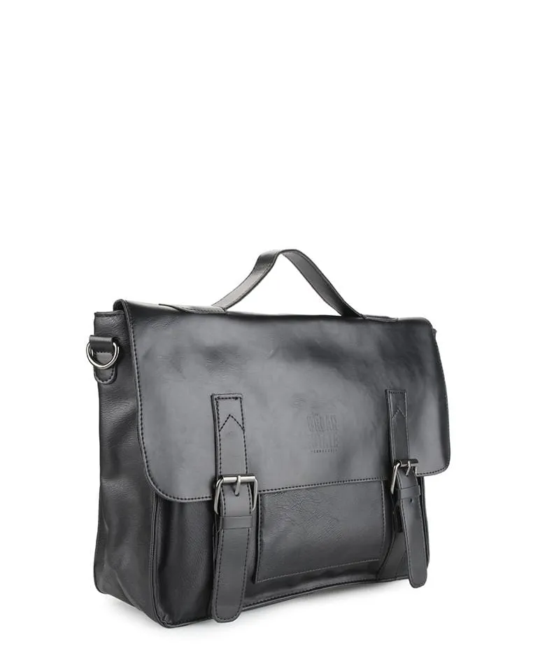 Distressed Leather Office Bag - Black