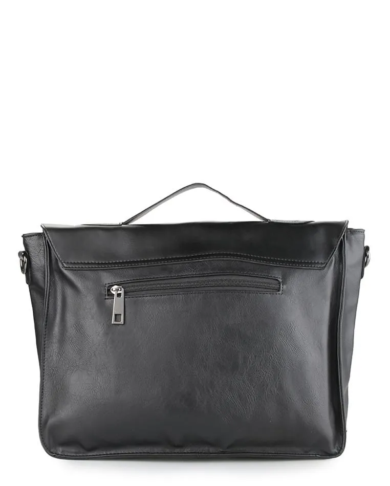 Distressed Leather Office Bag - Black