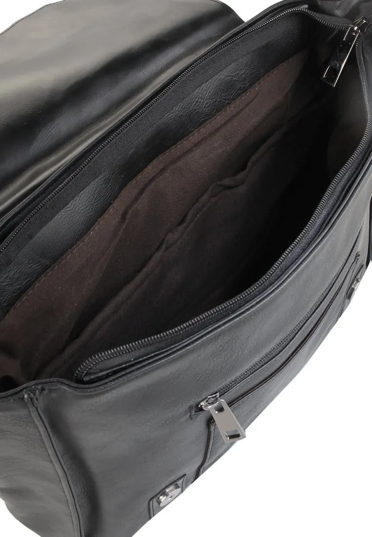 Distressed Leather Office Bag - Black