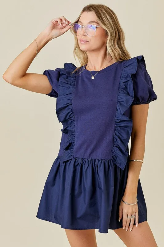 Drop Waist Mini Dress W/ Ruffle Details