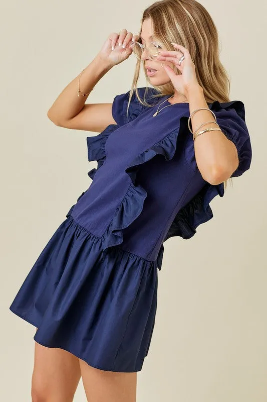 Drop Waist Mini Dress W/ Ruffle Details