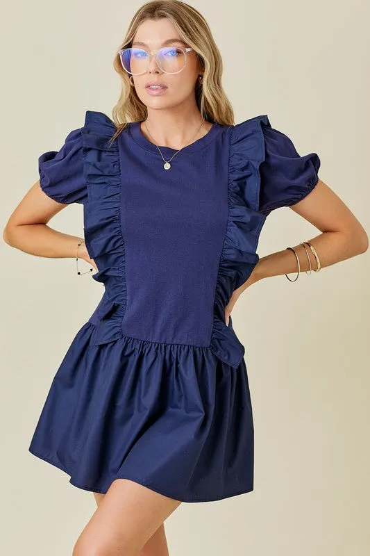 Drop Waist Mini Dress W/ Ruffle Details