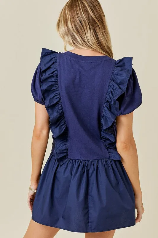 Drop Waist Mini Dress W/ Ruffle Details