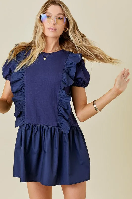 Drop Waist Mini Dress W/ Ruffle Details