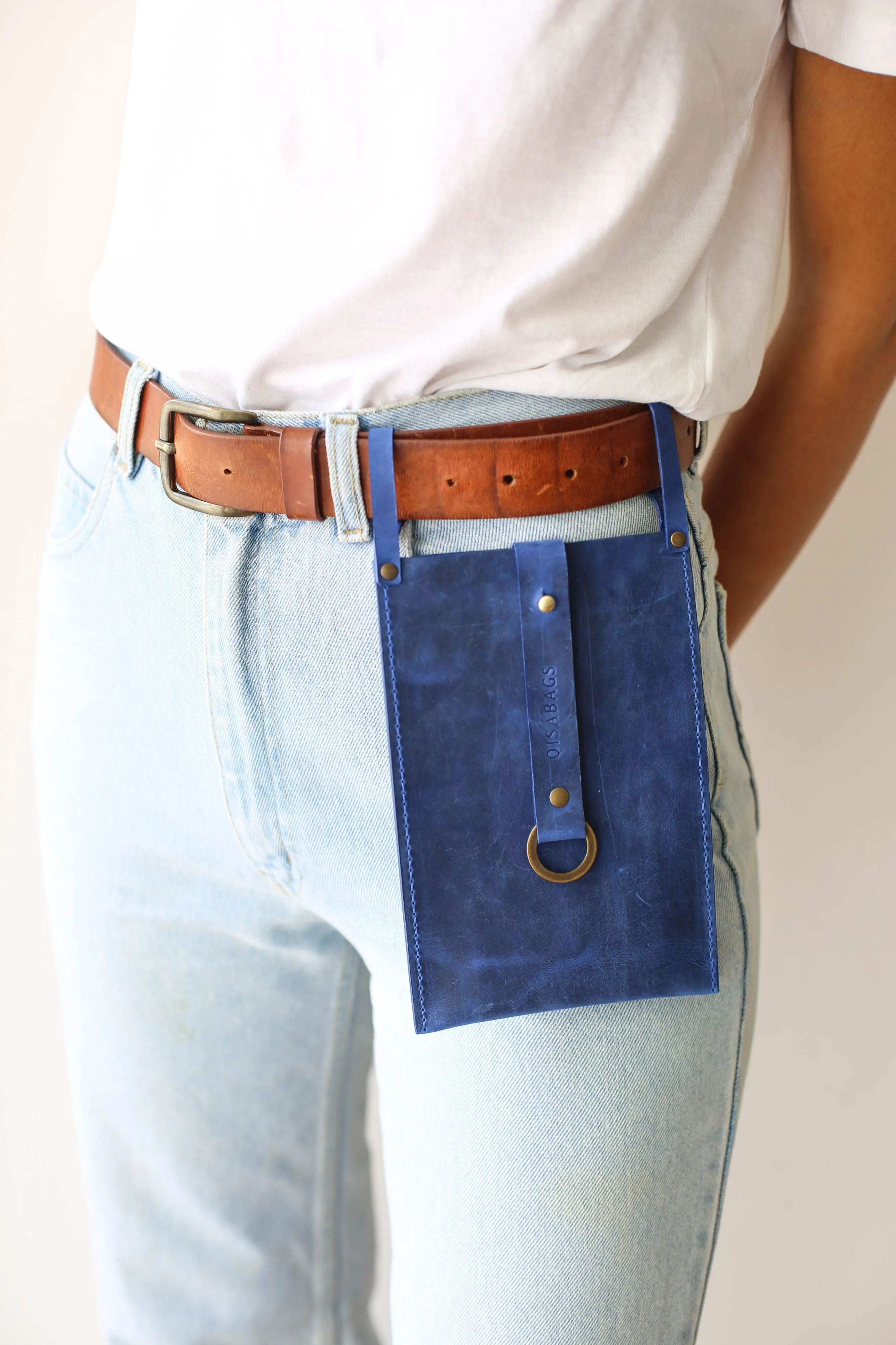 Electric Blue Leather Phone Bag