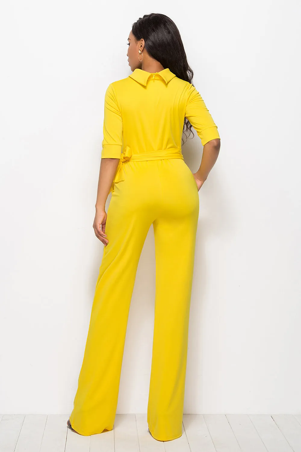 Elegant Mock Neck Tie-Waist Jumpsuit