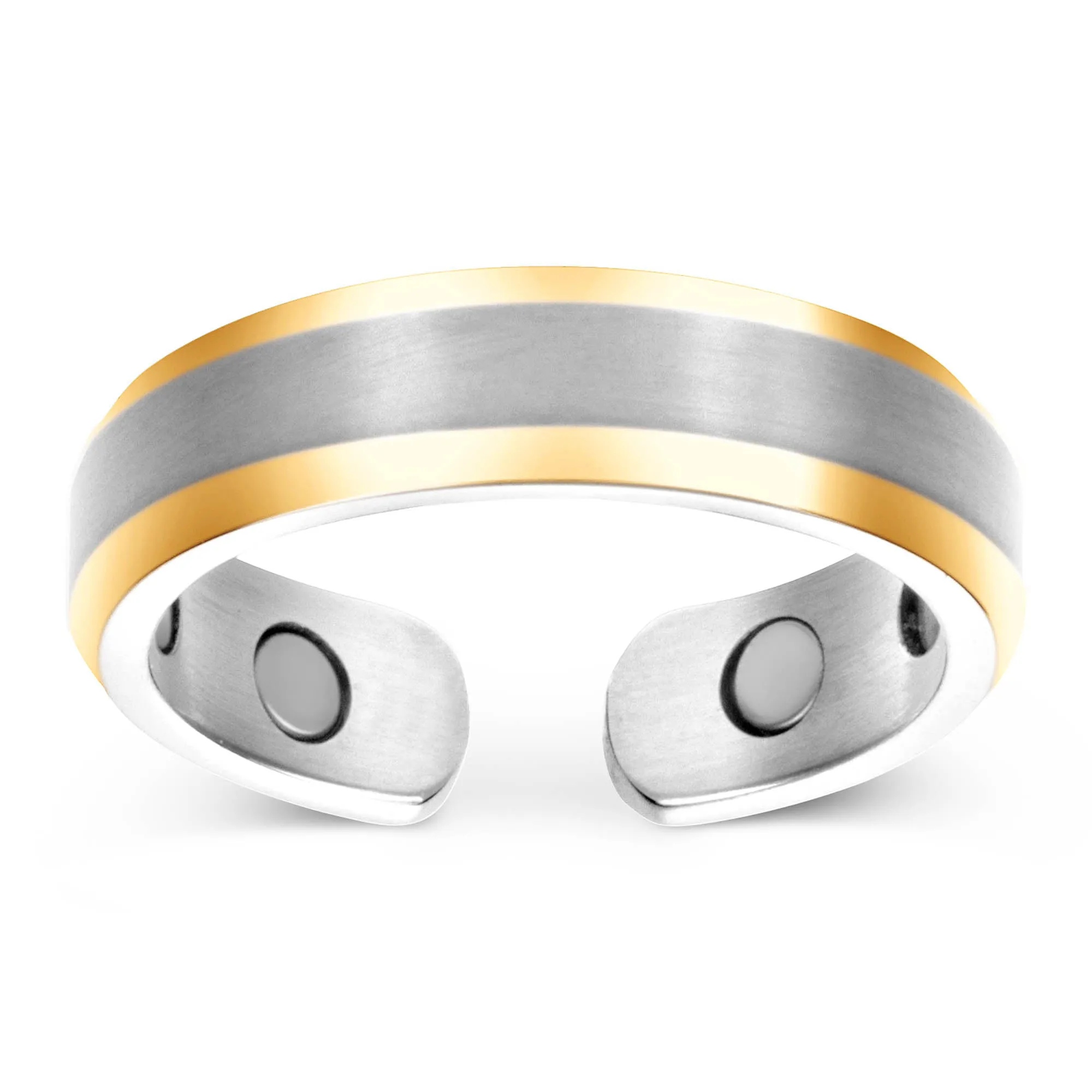 Elegant Titanium Magnetic Therapy Ring Silver & Gold, Size 07