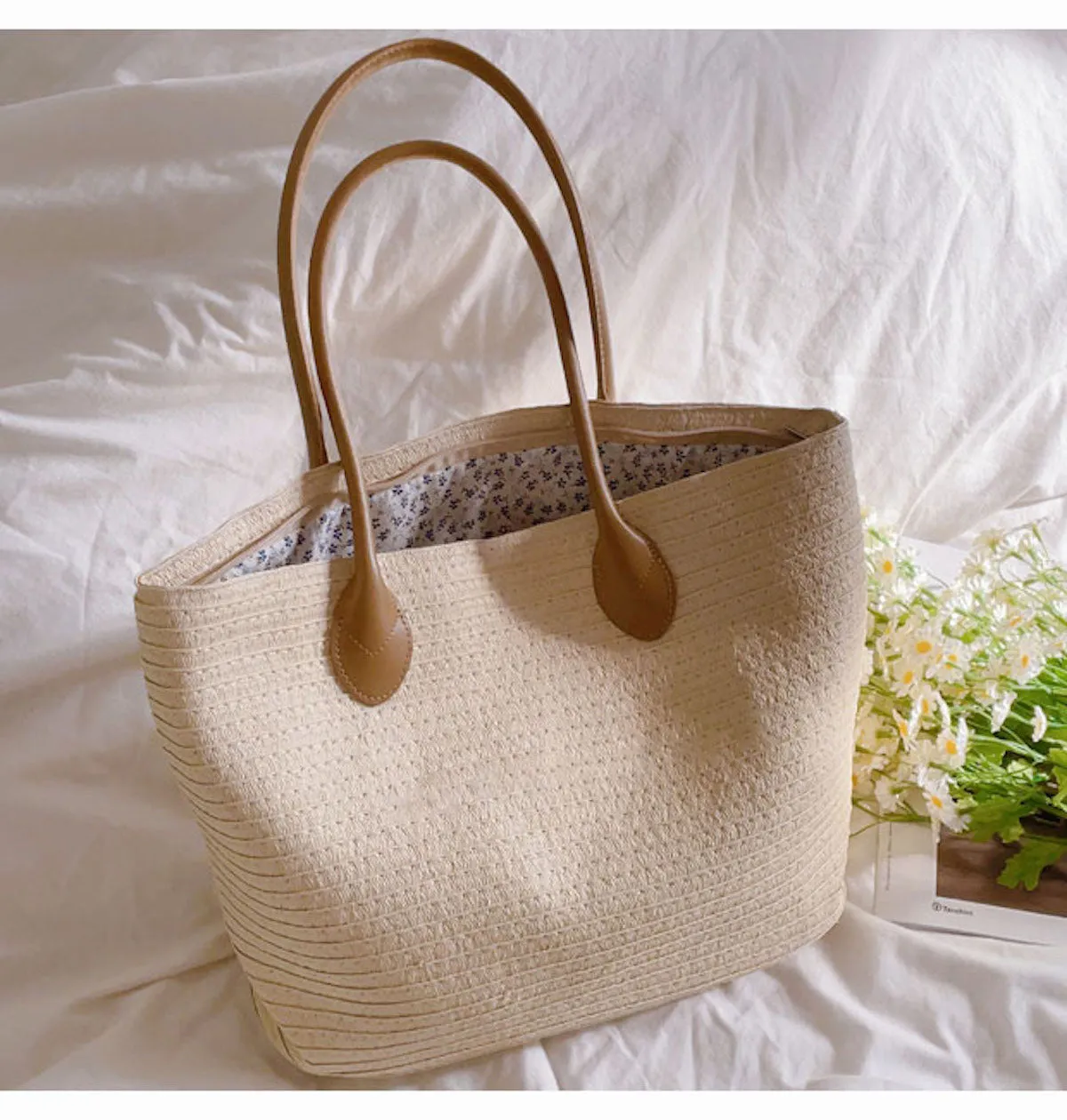 Elena Handbags Simple Straw Woven Summer Tote