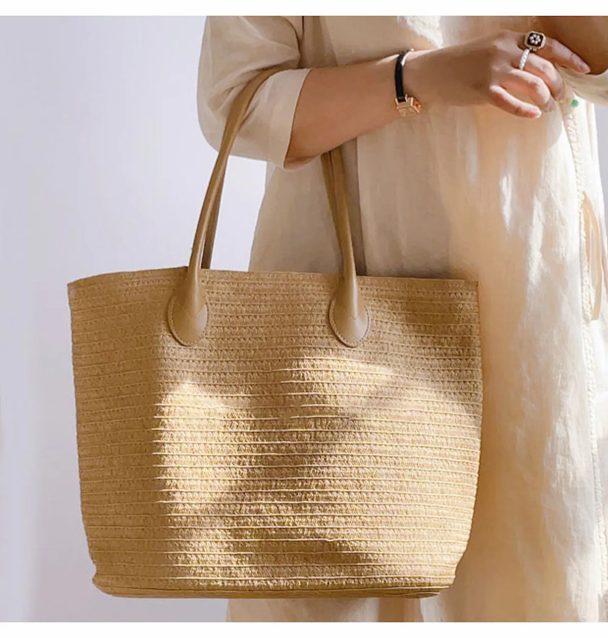 Elena Handbags Simple Straw Woven Summer Tote