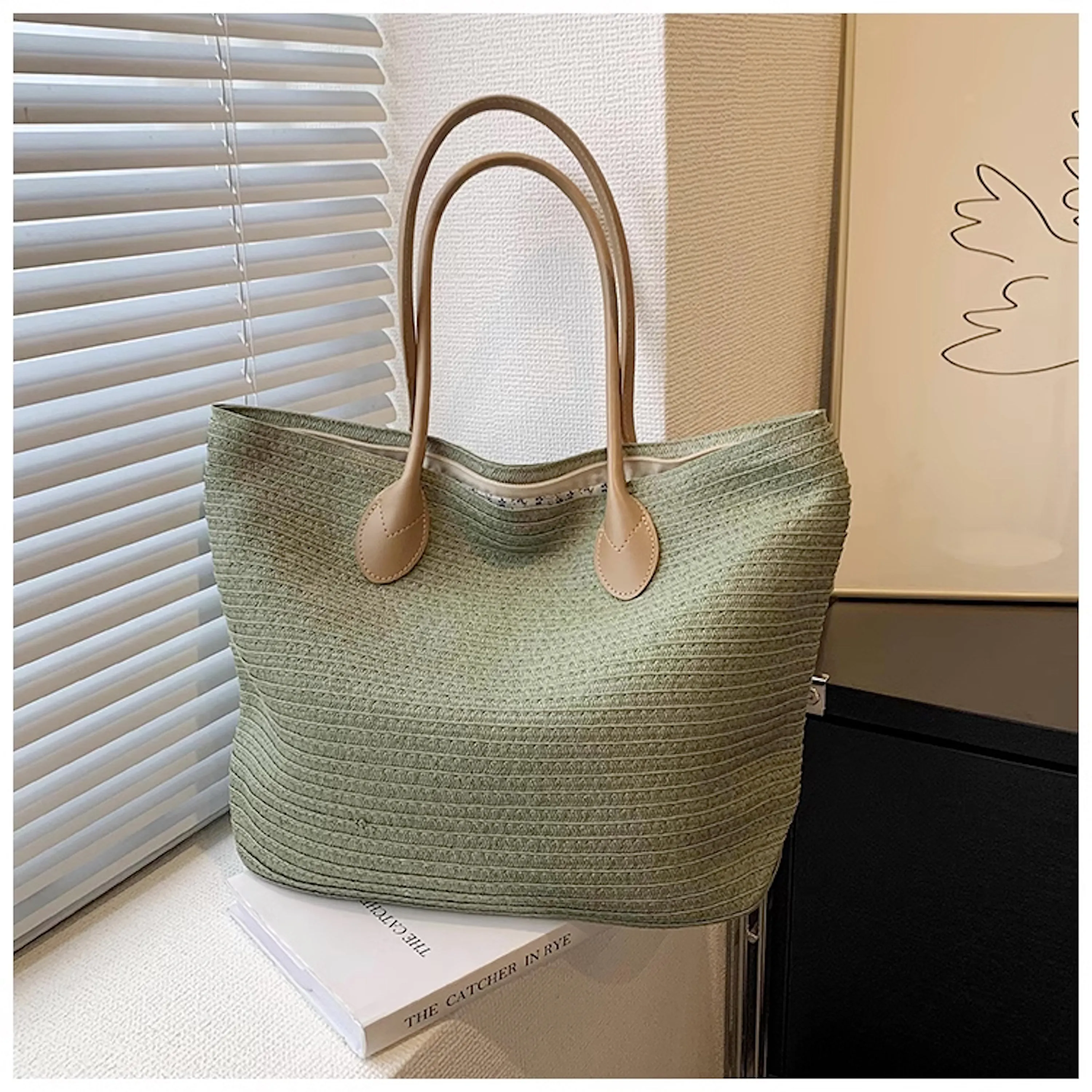 Elena Handbags Simple Straw Woven Summer Tote