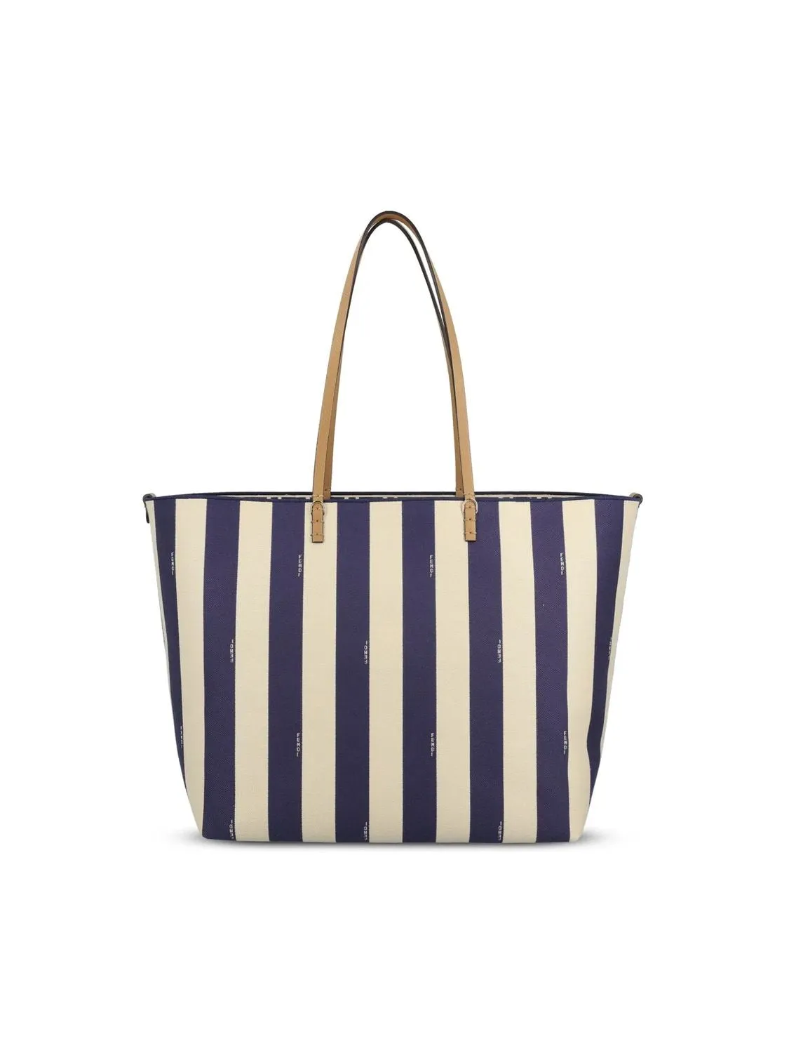 FENDI Reversible Roll Large Shopper in Blue Striped Fabric