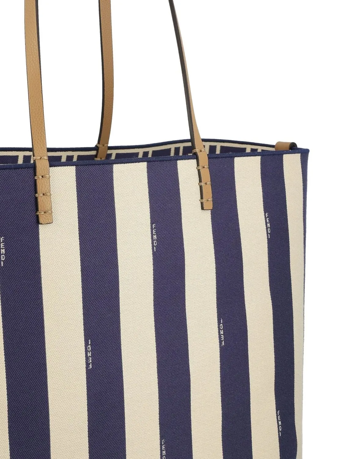 FENDI Reversible Roll Large Shopper in Blue Striped Fabric