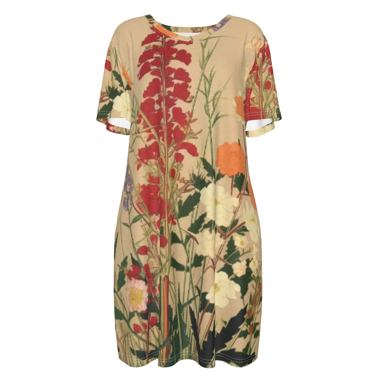 Floral Fantasy |Short Sleeve Waist Dress