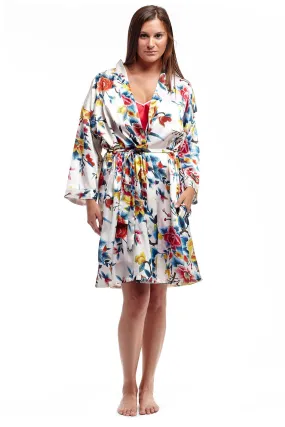 Floral Multi Colored Satin Robe