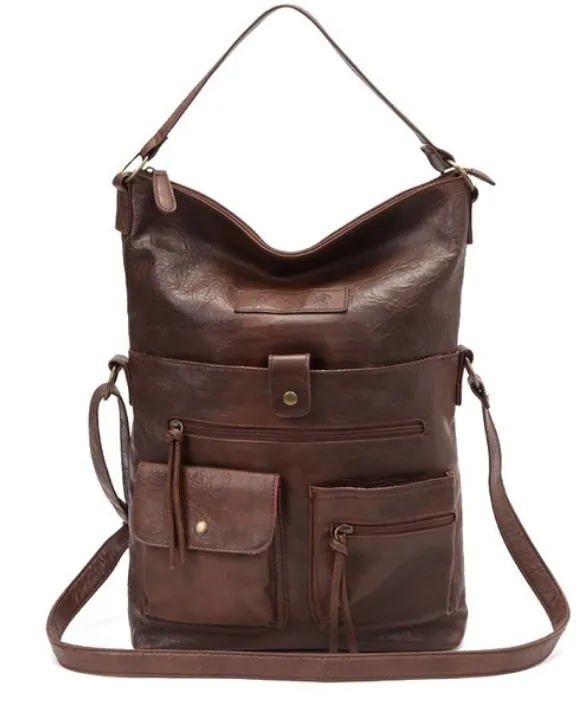 Foldable Leather Messenger Cross Body Bag