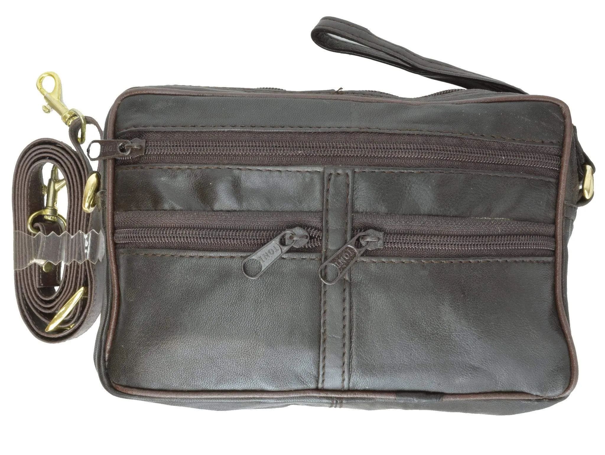 Genuine Leather Organizer Travel Bag Mens Purse with Removable strap 125 (C)