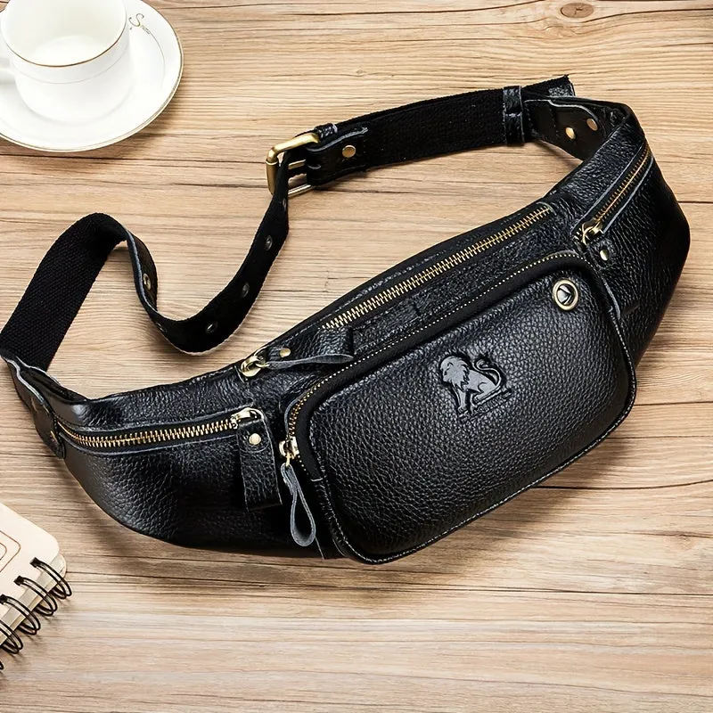 Genuine Leather Outdoors Fanny Bag Waist Bag For Men Travel Hiking Running Waist Bag Cell Phone Pouch Cashier Bag