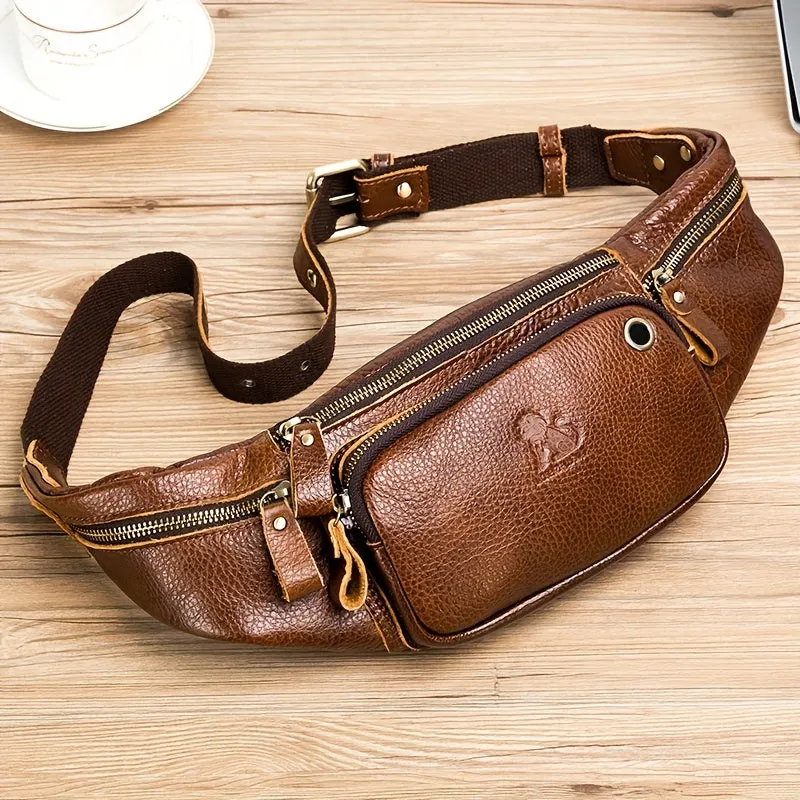 Genuine Leather Outdoors Fanny Bag Waist Bag For Men Travel Hiking Running Waist Bag Cell Phone Pouch Cashier Bag