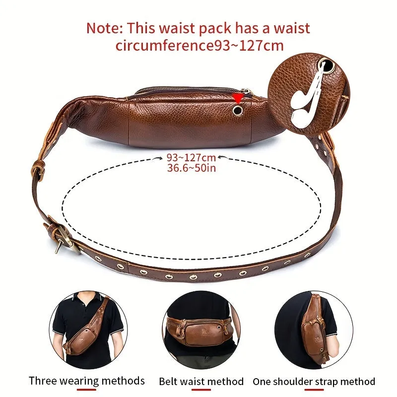 Genuine Leather Outdoors Fanny Bag Waist Bag For Men Travel Hiking Running Waist Bag Cell Phone Pouch Cashier Bag