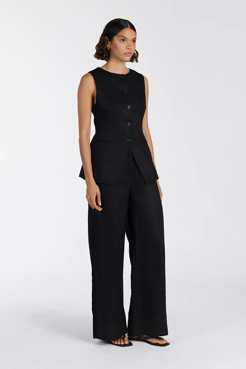 GINA BLACK LINEN ELASTIC WAIST PANT