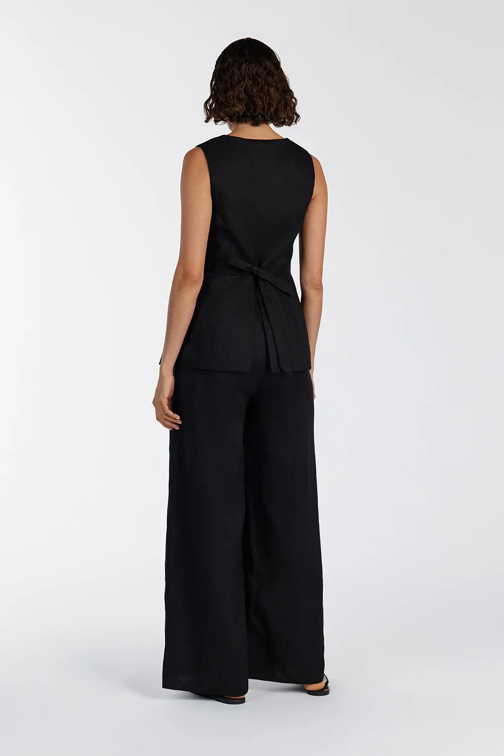 GINA BLACK LINEN ELASTIC WAIST PANT