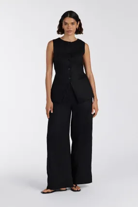 GINA BLACK LINEN ELASTIC WAIST PANT