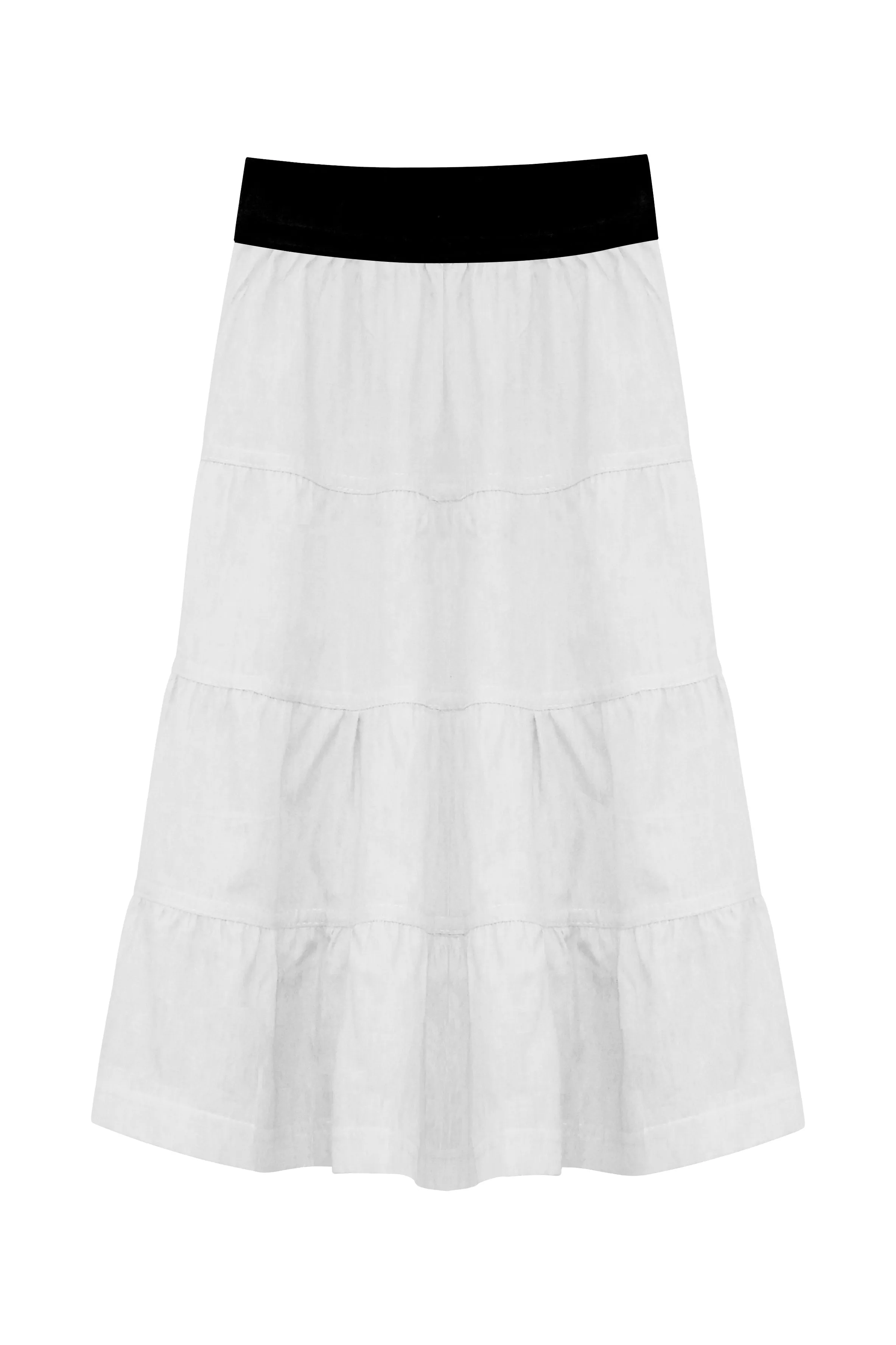 Girl's 4 Tiered Cotton Twill Mid-Calf Skirt