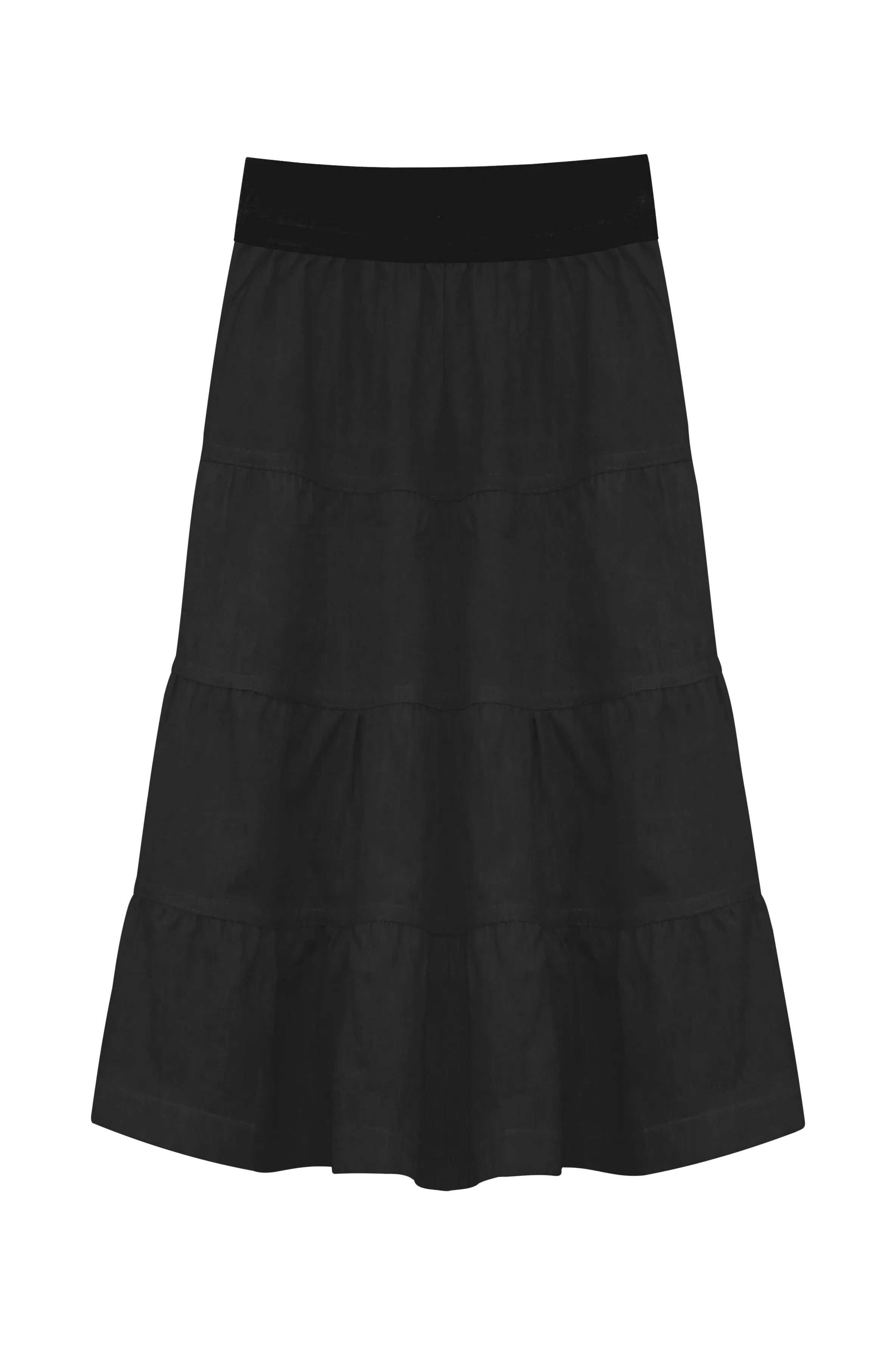 Girl's 4 Tiered Cotton Twill Mid-Calf Skirt