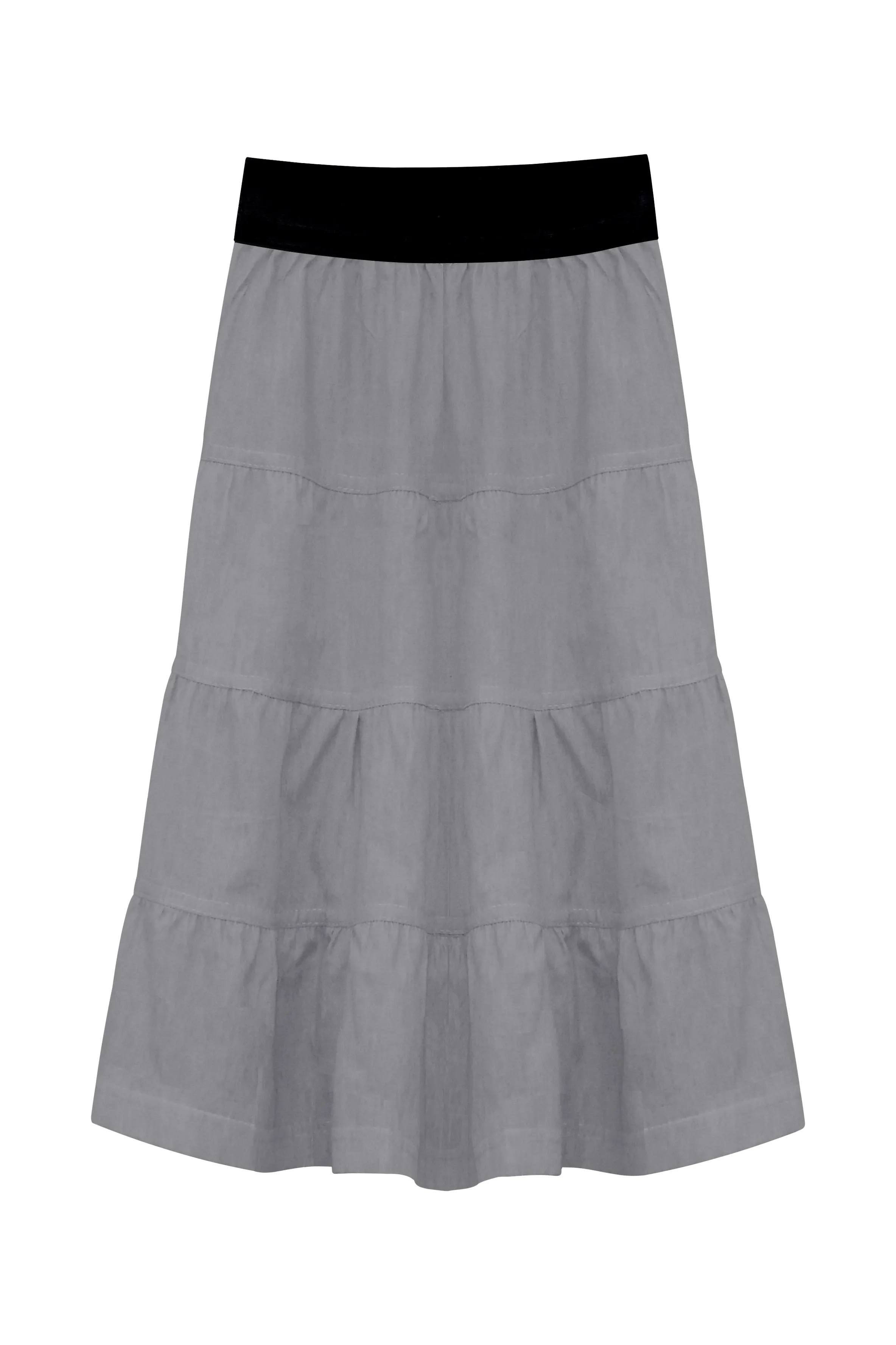 Girl's 4 Tiered Cotton Twill Mid-Calf Skirt