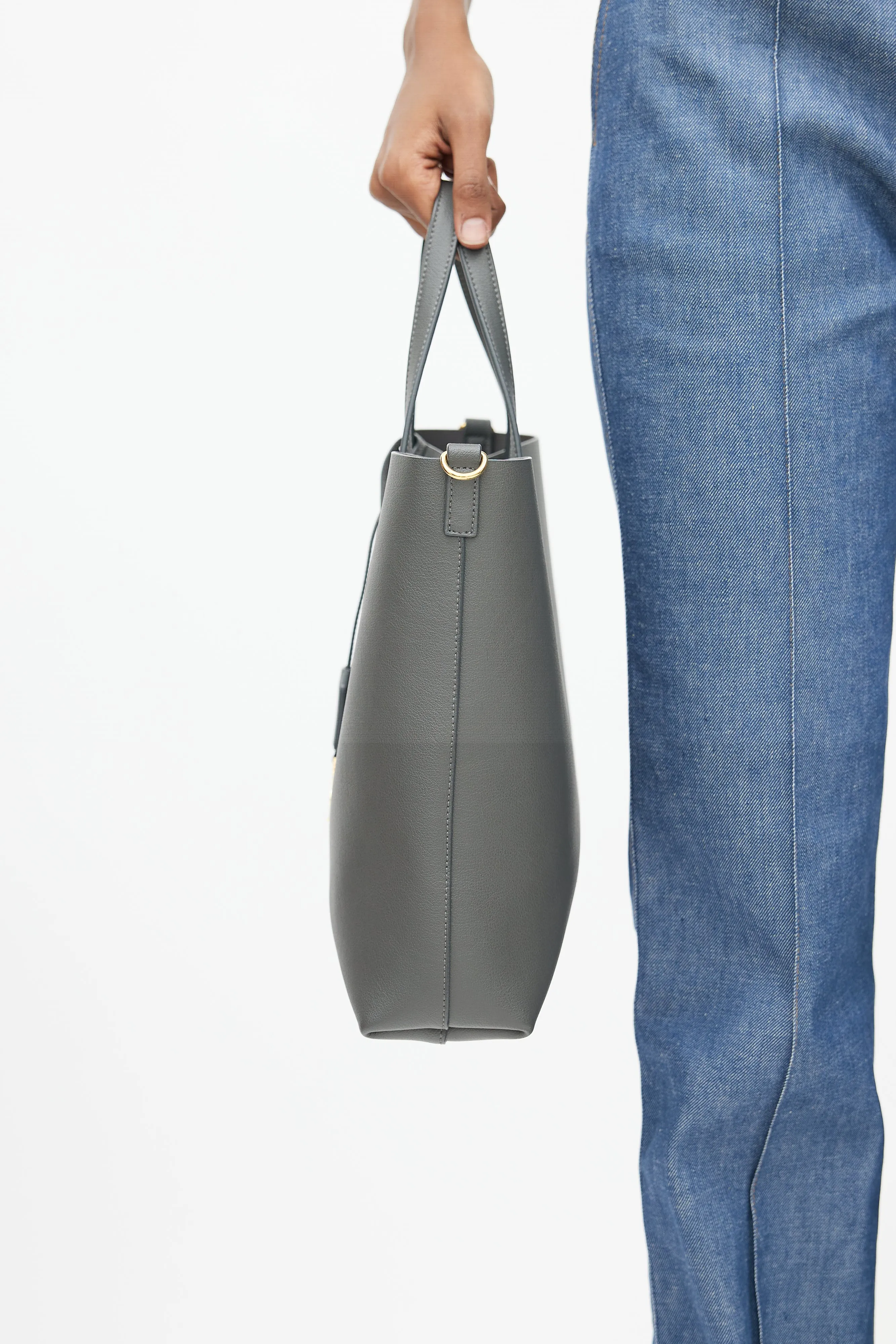 Grey Leather Shopping Tote