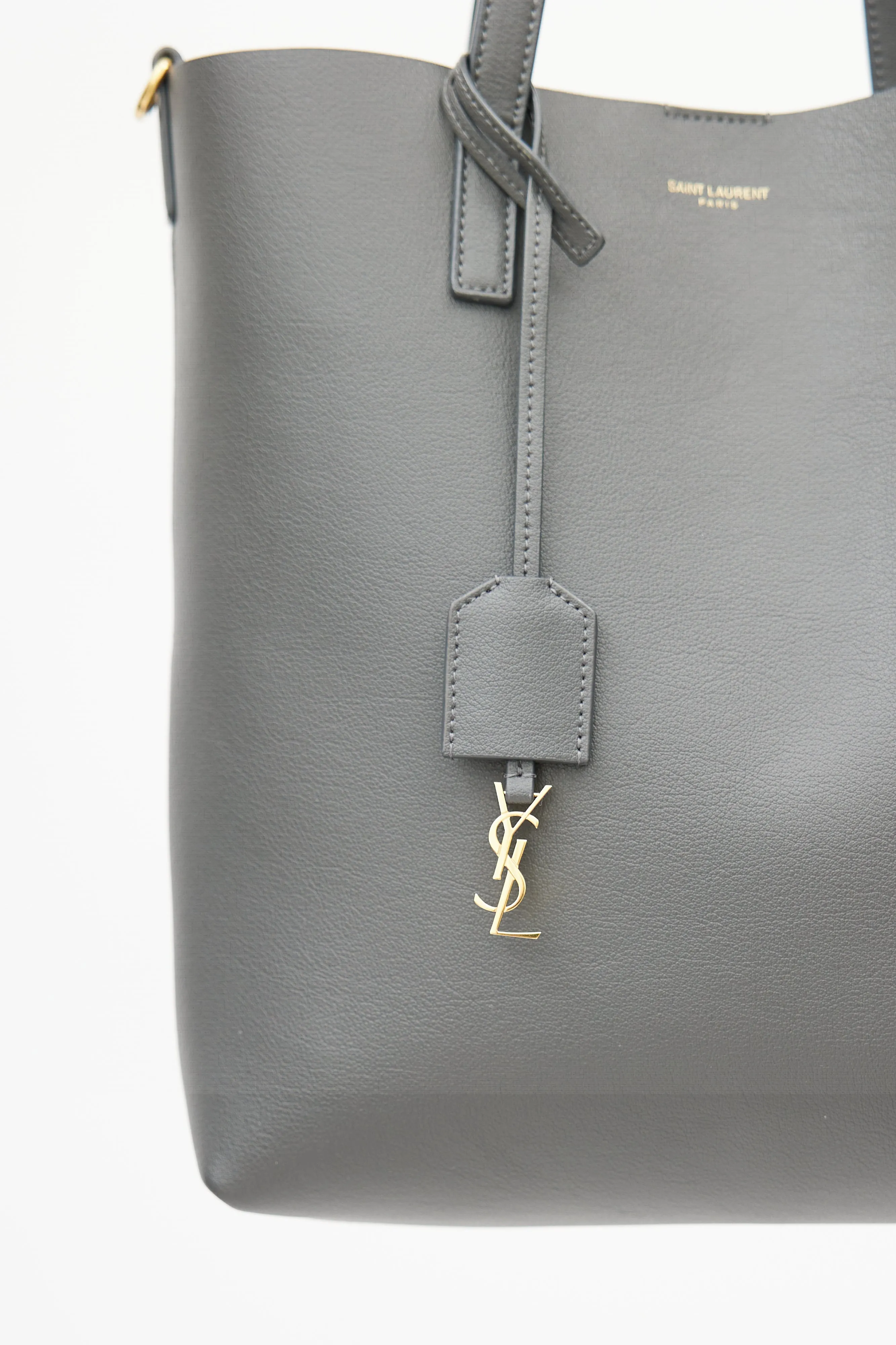 Grey Leather Shopping Tote