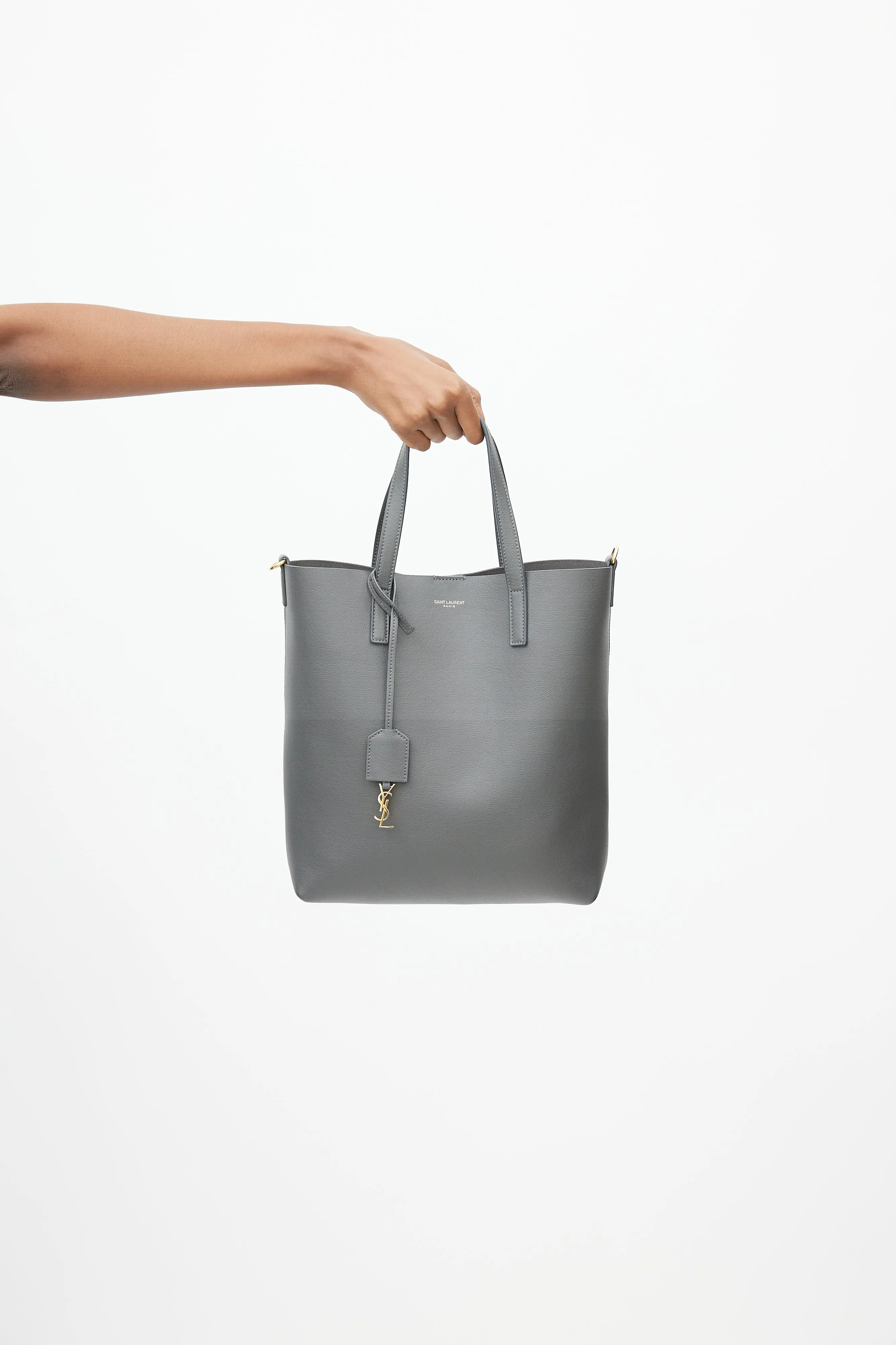 Grey Leather Shopping Tote