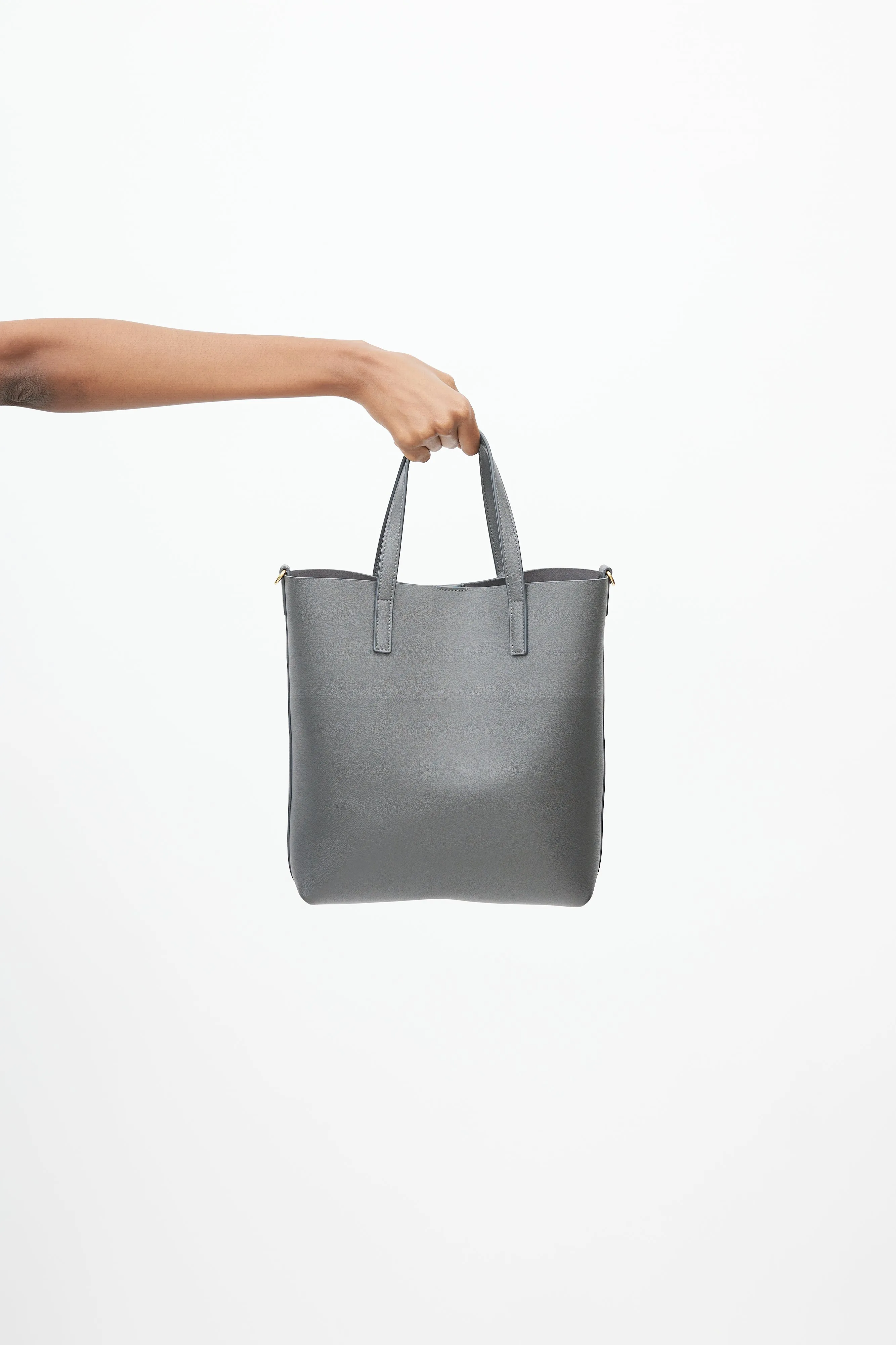 Grey Leather Shopping Tote