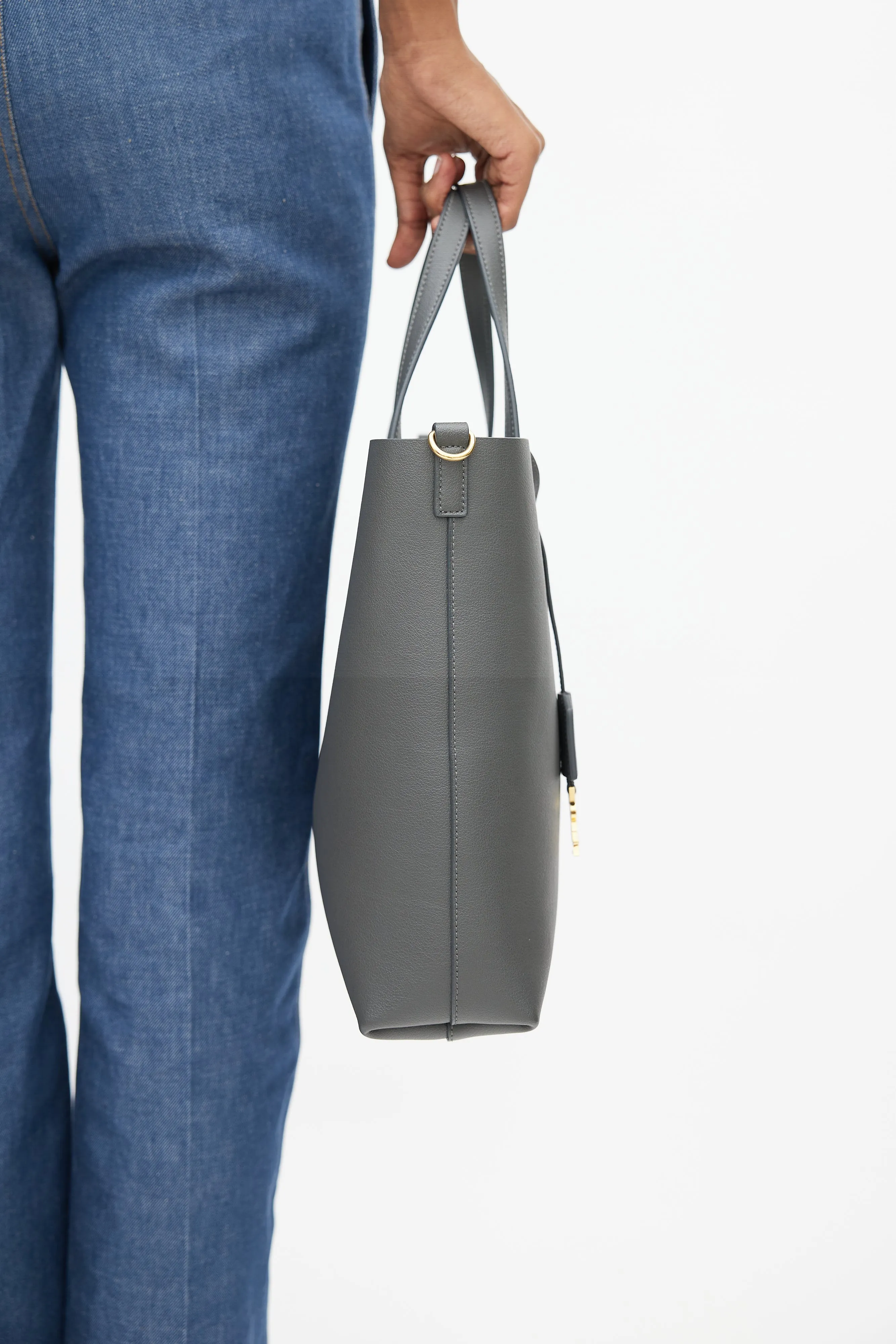 Grey Leather Shopping Tote