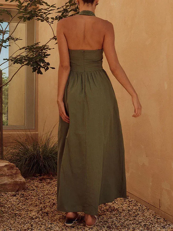 Halter Neck Cinched Waist Maxi Dress