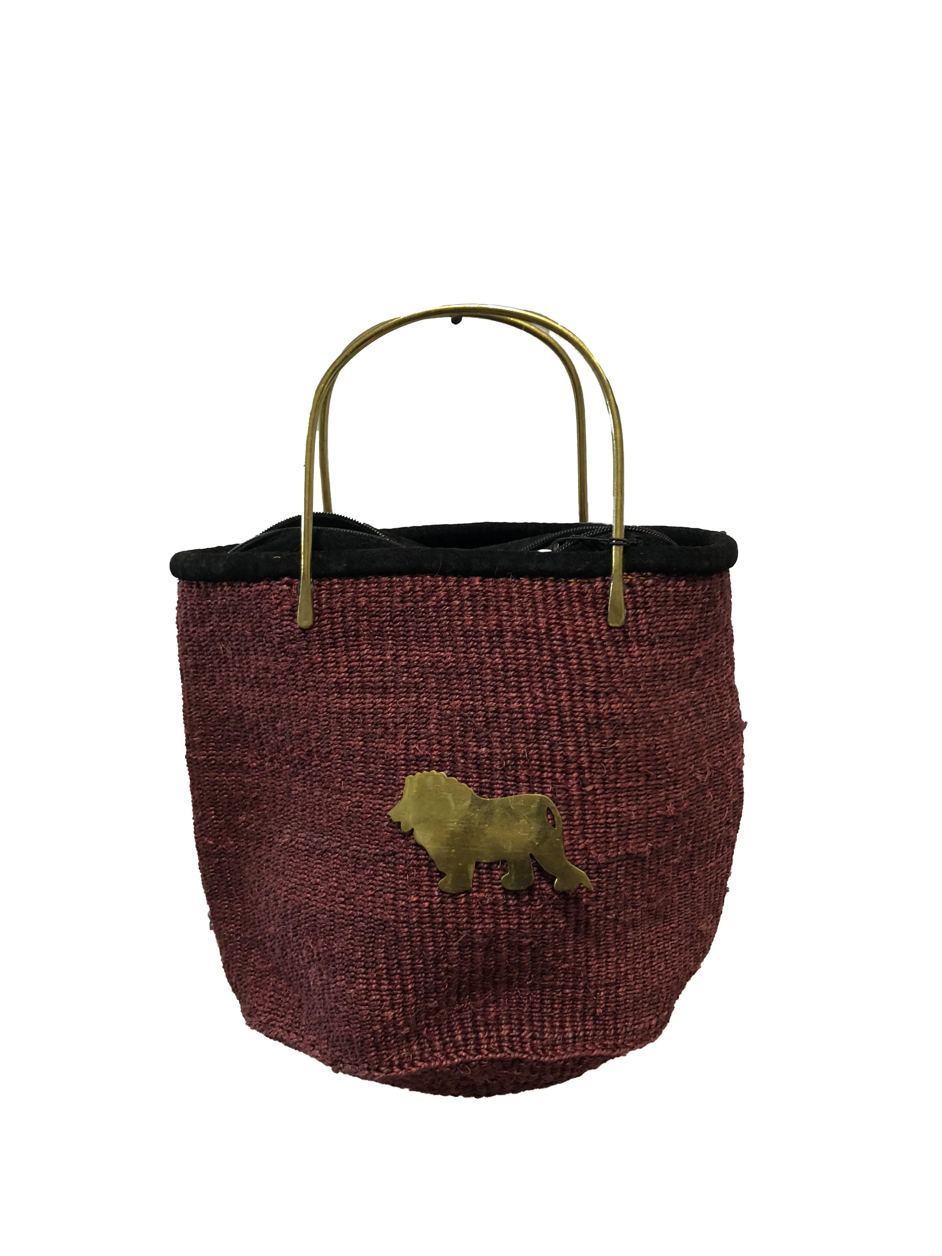 Handmade Woven Kiondo Tote Bag Purse with Brass Animal Accessory