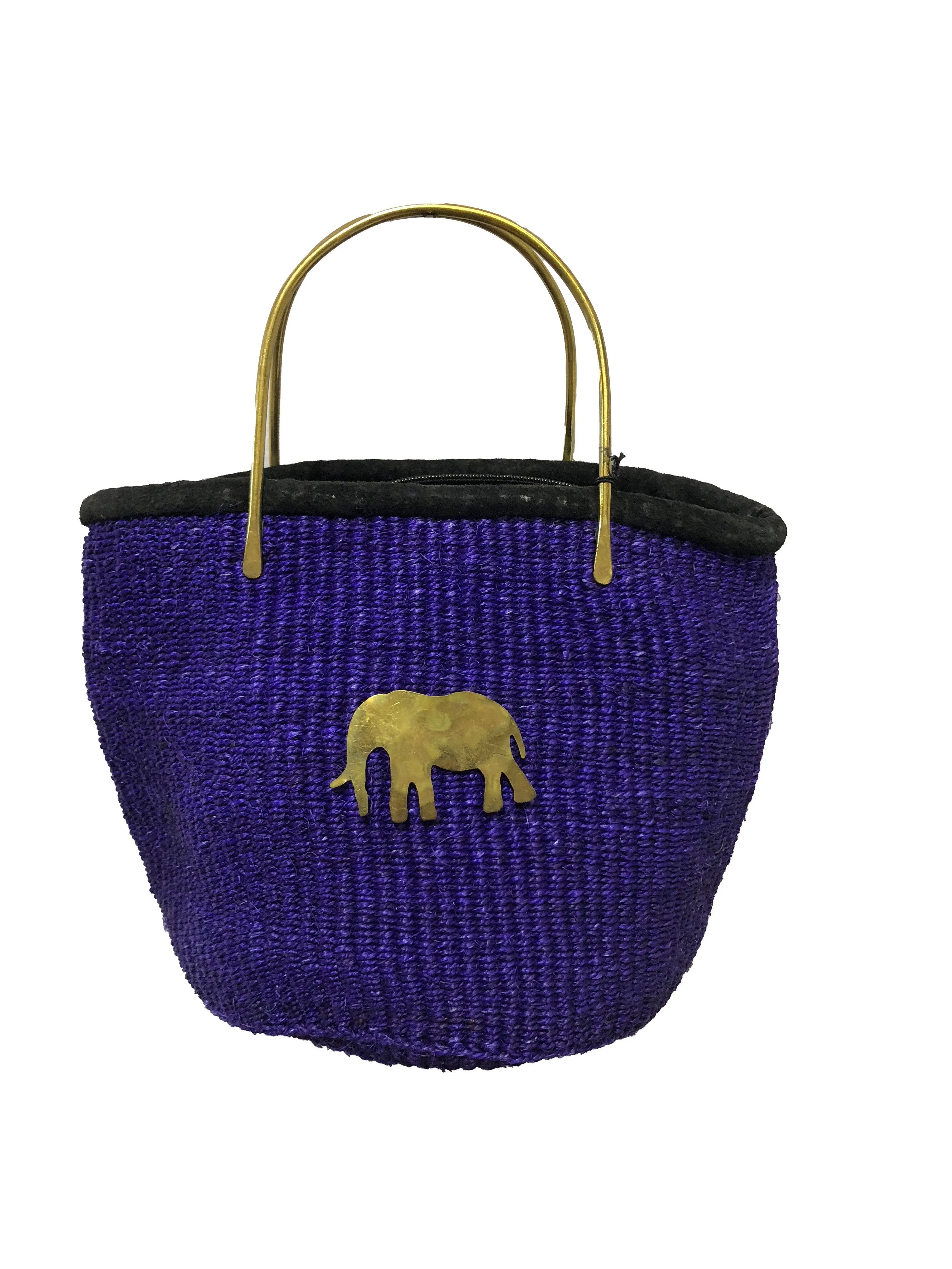 Handmade Woven Kiondo Tote Bag Purse with Brass Animal Accessory